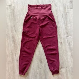 Figs High-Waist Maroon Jogger maternity  Scrub Pants